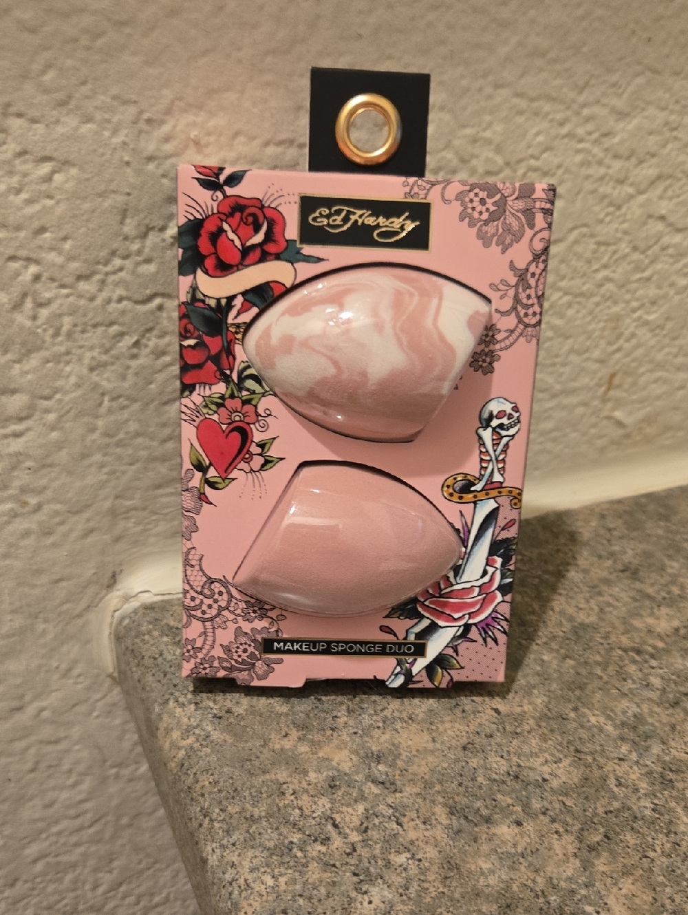 Ed Hardy Pink Marble & Blush Makeup Sponge Duo Brand New